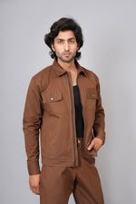 Load image into Gallery viewer, Men’s Premium Brown Zip-Front Shacket