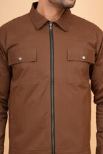 Load image into Gallery viewer, Men’s Premium Brown Zip-Front Shacket