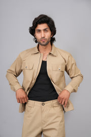 Men’s Premium Khaki Zip-Front Shacket