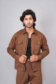 Men’s Premium Brown Zip-Front Shacket