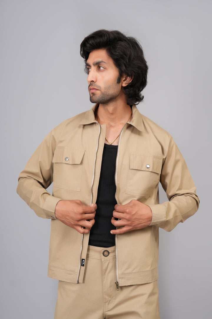 Men’s Premium Khaki Zip-Front Shacket