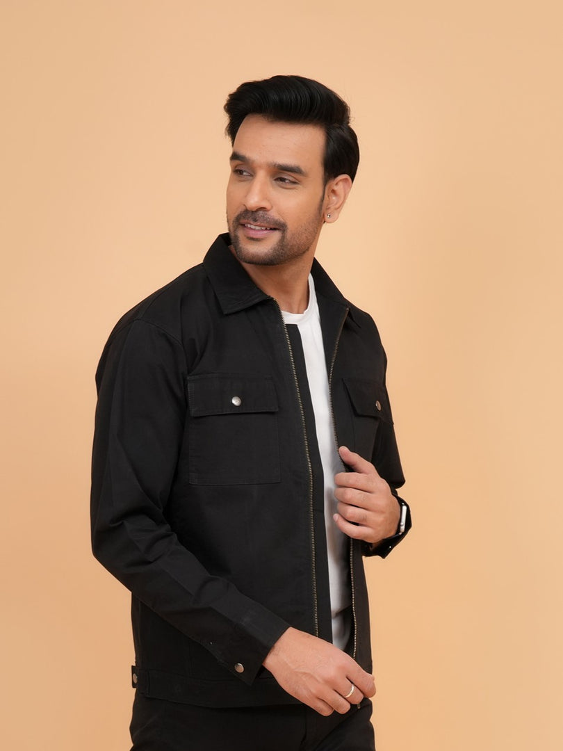 Men’s Premium Black Zip-Front Shacket