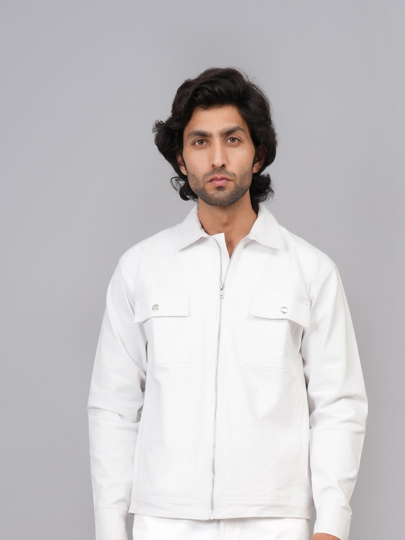 Men’s Premium White Zip-Front Shacket