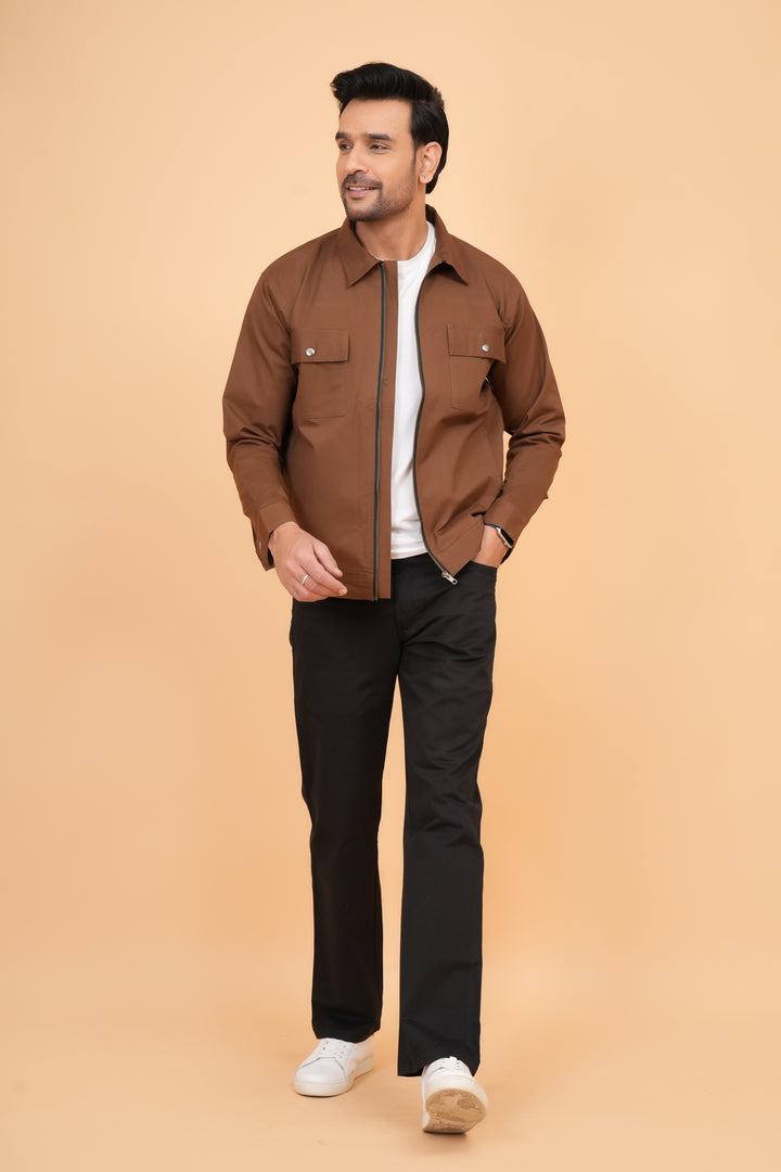 Men’s Premium Brown Zip-Front Shacket