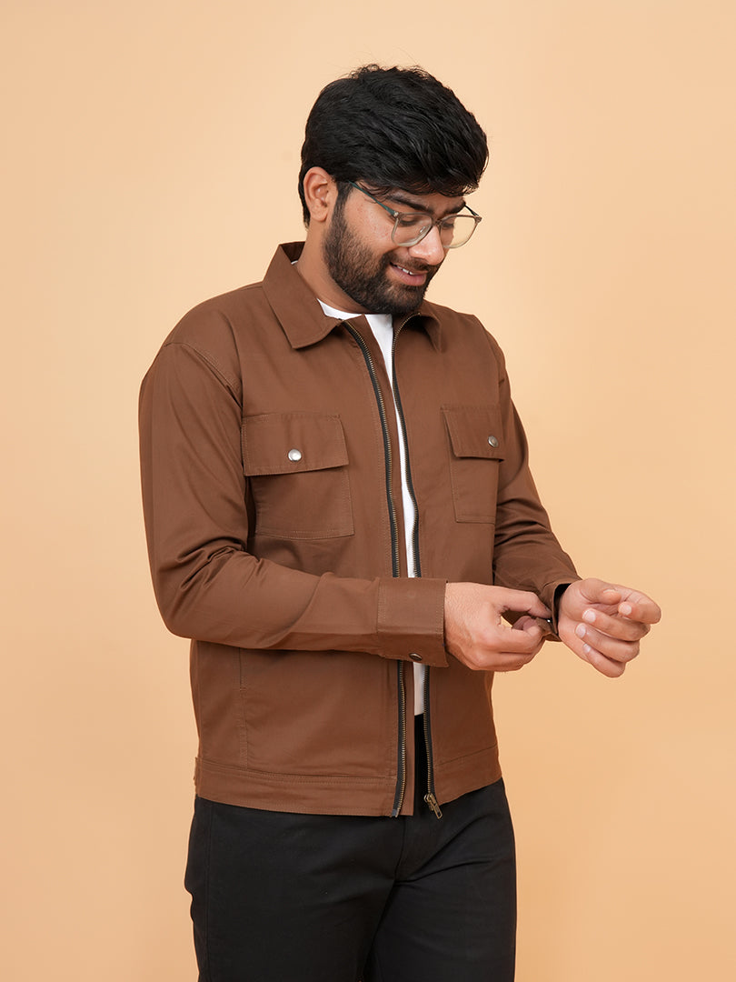 Men’s Premium Brown Zip-Front Shacket